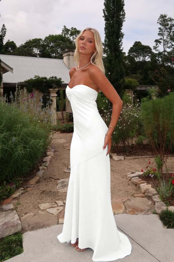 Charming Sleeveless Strapless Long Mermaid Prom Dress With Pleated BMBRIDE