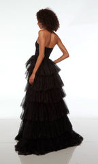 Formal Prom Dress Long Sleeveless V Neck Tulle Gown with Slit Gloves BM bride
