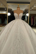 Luxury Long Ball Gown Glitter Wedding Dress with Sweetheart Neckline BM bride