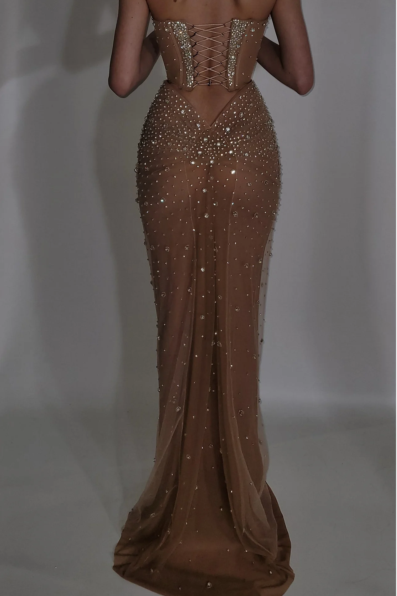 Strapless Sleeveless Mermaid Long Prom Dress With Beading Tulle