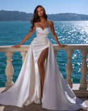 Ivory Spaghetti-Straps Mermaid Prom Dress with Ruffles Split BM bride