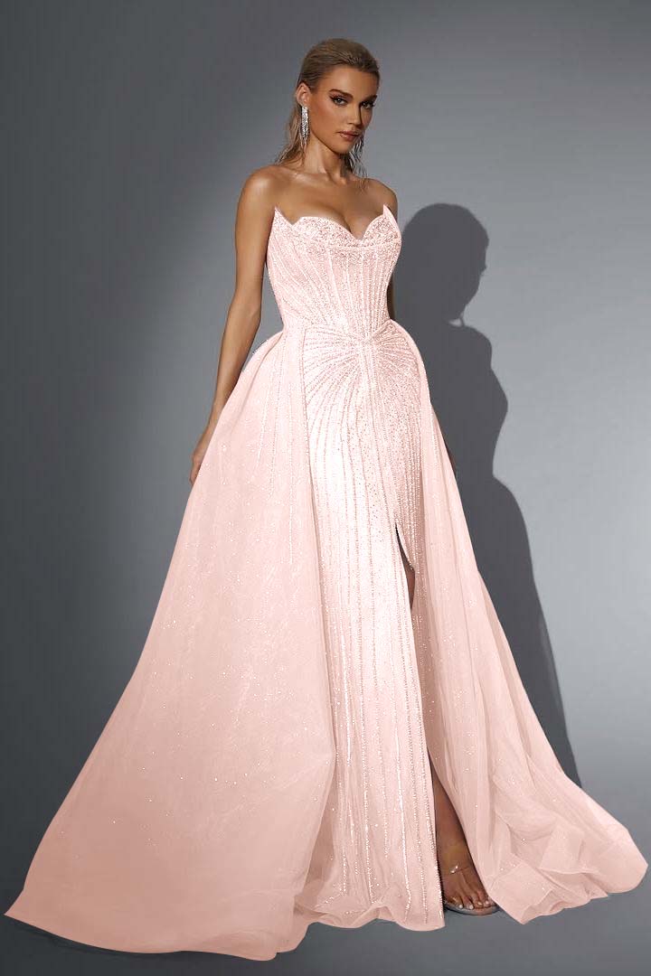Strapless Sleeveless Long Mermaid Prom Dress With Split Sequins