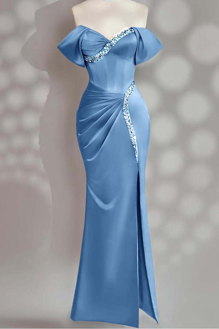 Sleeveless Off the Shoulder Long Mermaid Prom Dress With Beading BMBRIDE