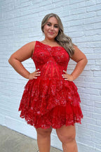 Sparkly White Tiered Lace One Shoulder Short Homecoming Dress Bmbride