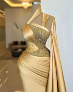 Luxurious Gold Asymmetric Mermaid Sheath Prom Dress BM bride