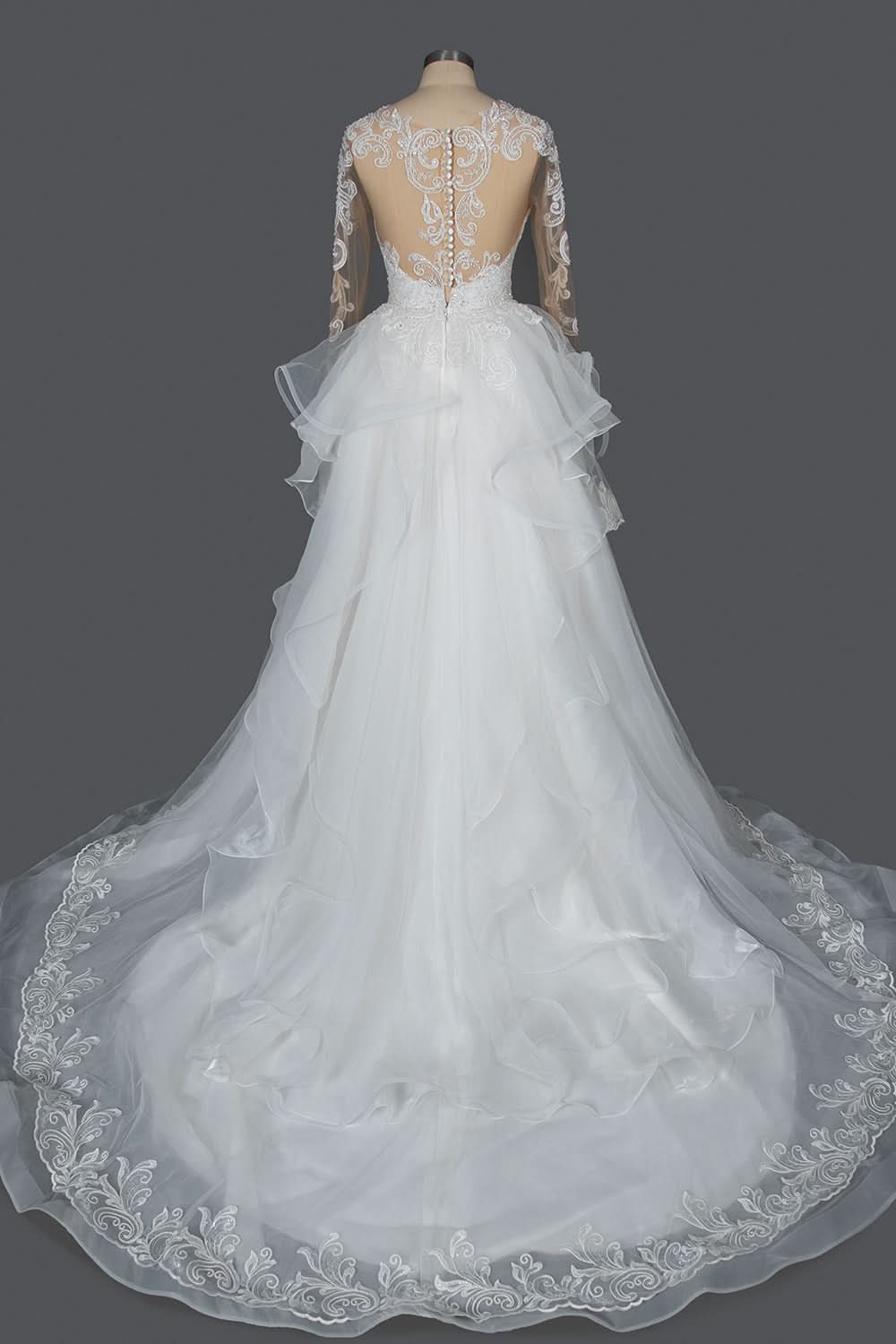 A-Line V-neck Hi-Lo Wedding Dress Open Back Ruffles Tulle With Appliques Lace BM bride