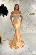Gorgeous Off the Shoulder Mermaid Sequins Prom Dress With Beading Pleated BMBRIDE