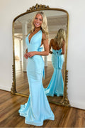 Halter Sleeveless Backless Mermaid Long Prom Dress With Bowknot BMBRIDE