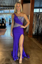 Sparkly Blue Sheath Sequins Long Prom Dress with an Elegant Slit for a Chic Look BM bride