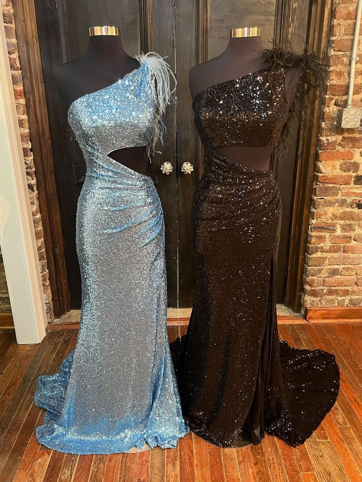 Unique One Shoulder Sparkly Black Mermaid Prom Dress BM bride