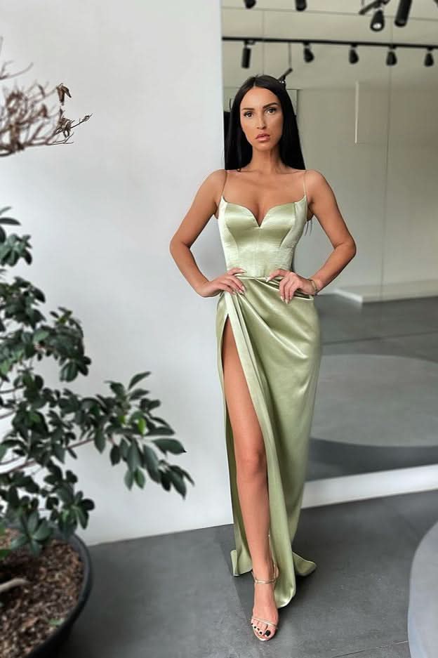 Spaghetti-Straps Mermaid Prom Dress Split BM bride