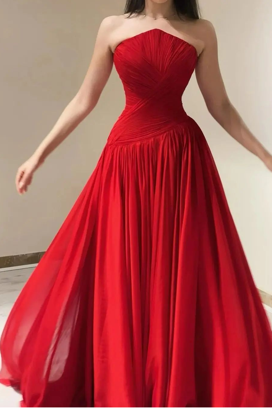 Strapless Sleeveless Long Prom Dress With High Split Ruffles