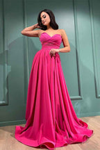 Sweetheart Strapless Sleeveless Fuchsia Long Prom Dress With Split