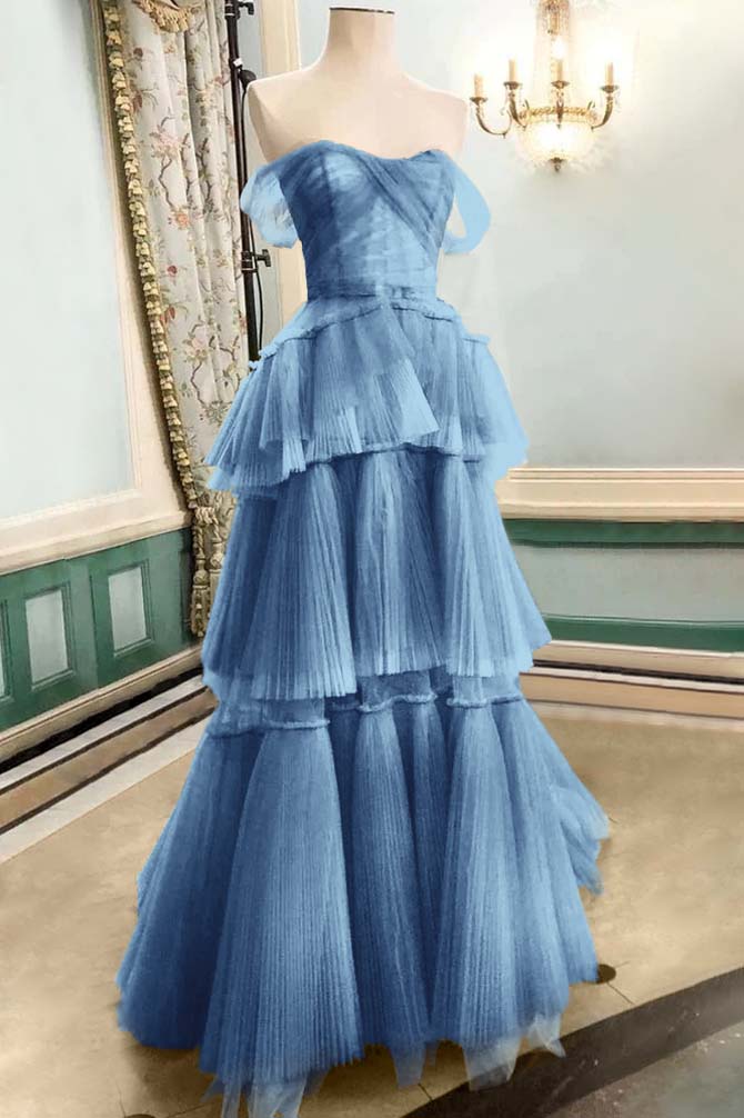 Strapless Off the Shoulder Sleeveless Long Prom Dress With Tulle BMBRIDE