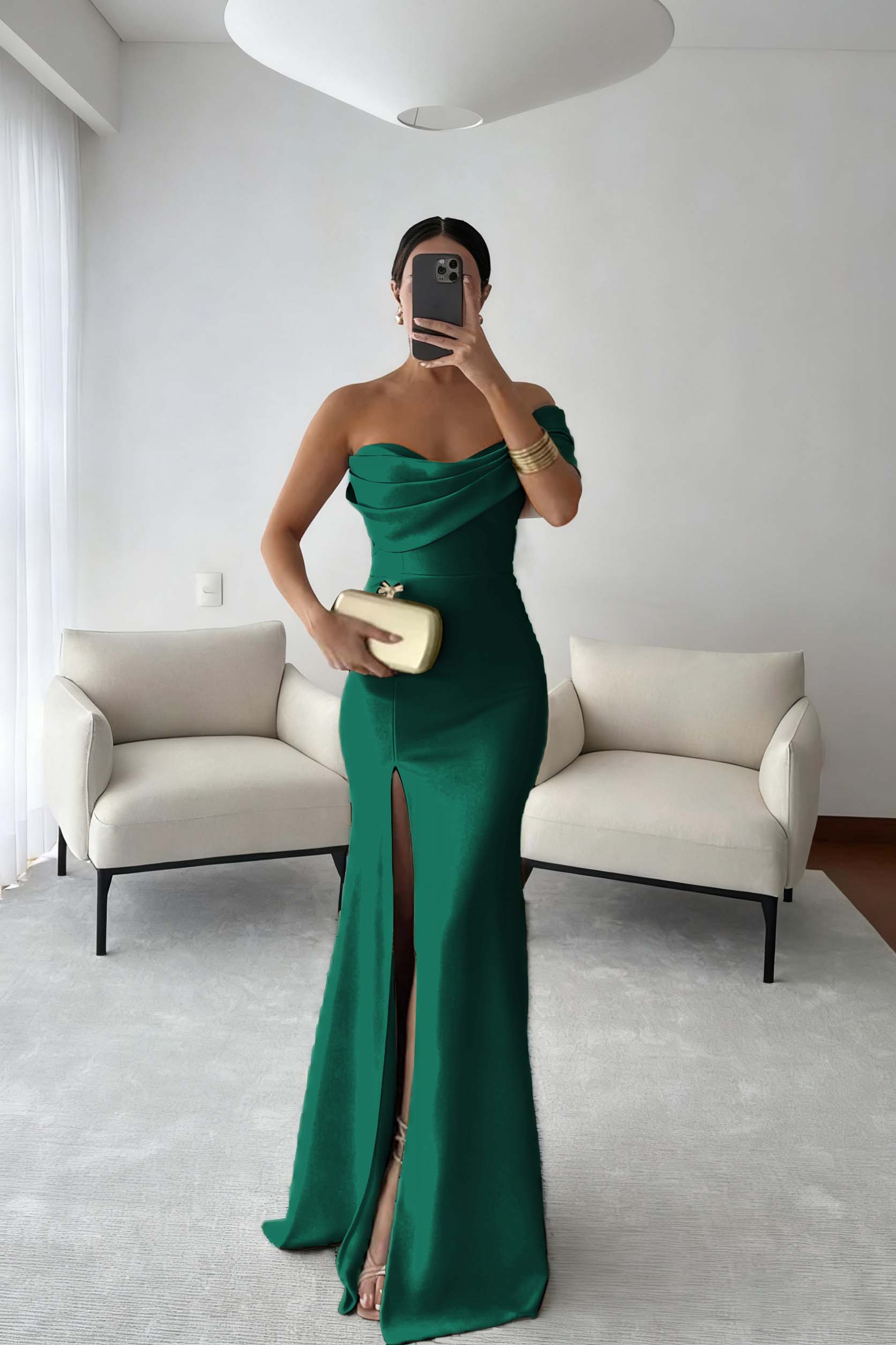 One Shoulder Sleeveless Long Mermaid Prom Dress With Split Pleated BMBRIDE