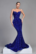 Royal Blue Sleeveless Spaghetti Strap Sequins Evening Dress BM bride