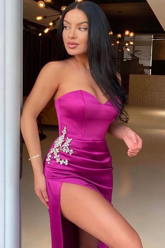 Purple Sweetheart Sleeveless Mermaid Prom Dress with Split BM bride