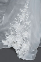 Cap Sleeve Jewel Neck Ball Gown Wedding Dress with Floral Appliques BM bride