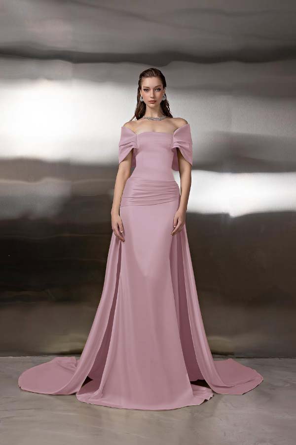 Off the Shoulder Sleeveless Long Mermaid Prom Dress With Pleated BMBRIDE