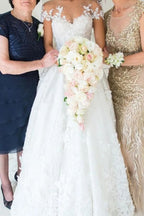 Gorgeous Jewel Neck Beaded Wedding Dress with Tulle and Lace Appliques BM bride