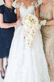 Gorgeous Jewel Neck Beaded Wedding Dress with Tulle and Lace Appliques BM bride
