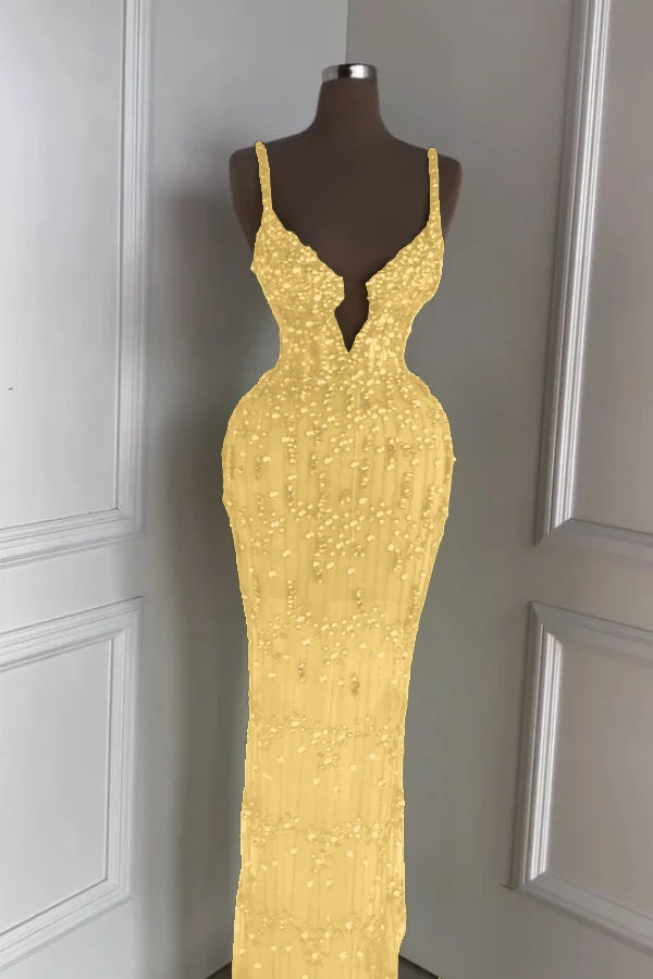 Spaghetti Strap Sleeveless Long Mermaid Prom Dress With Beading