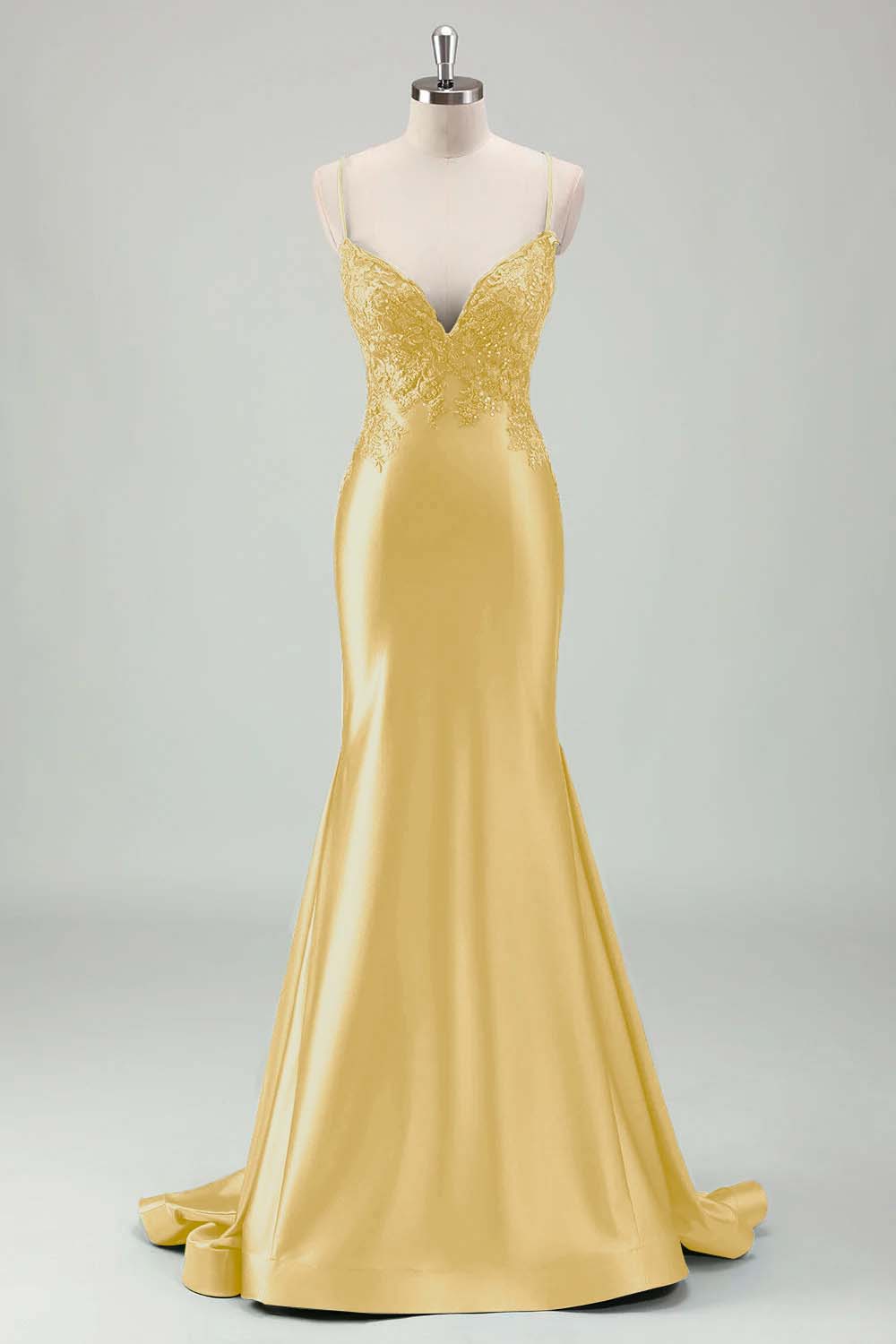 Spaghetti Strap Sleeveless Long Mermaid Prom Dress With Appliques BMBRIDE