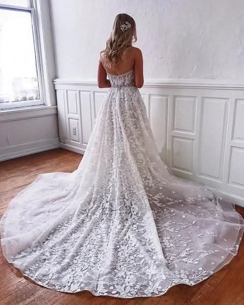 A-Line Floor-Length Wedding Dress with Sweetheart Lace BM bride