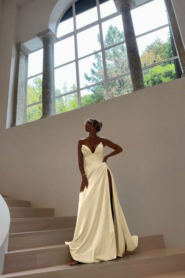 Strapless Sleeveless Long Mermaid Prom Dress With Split Pleated BMBRIDE