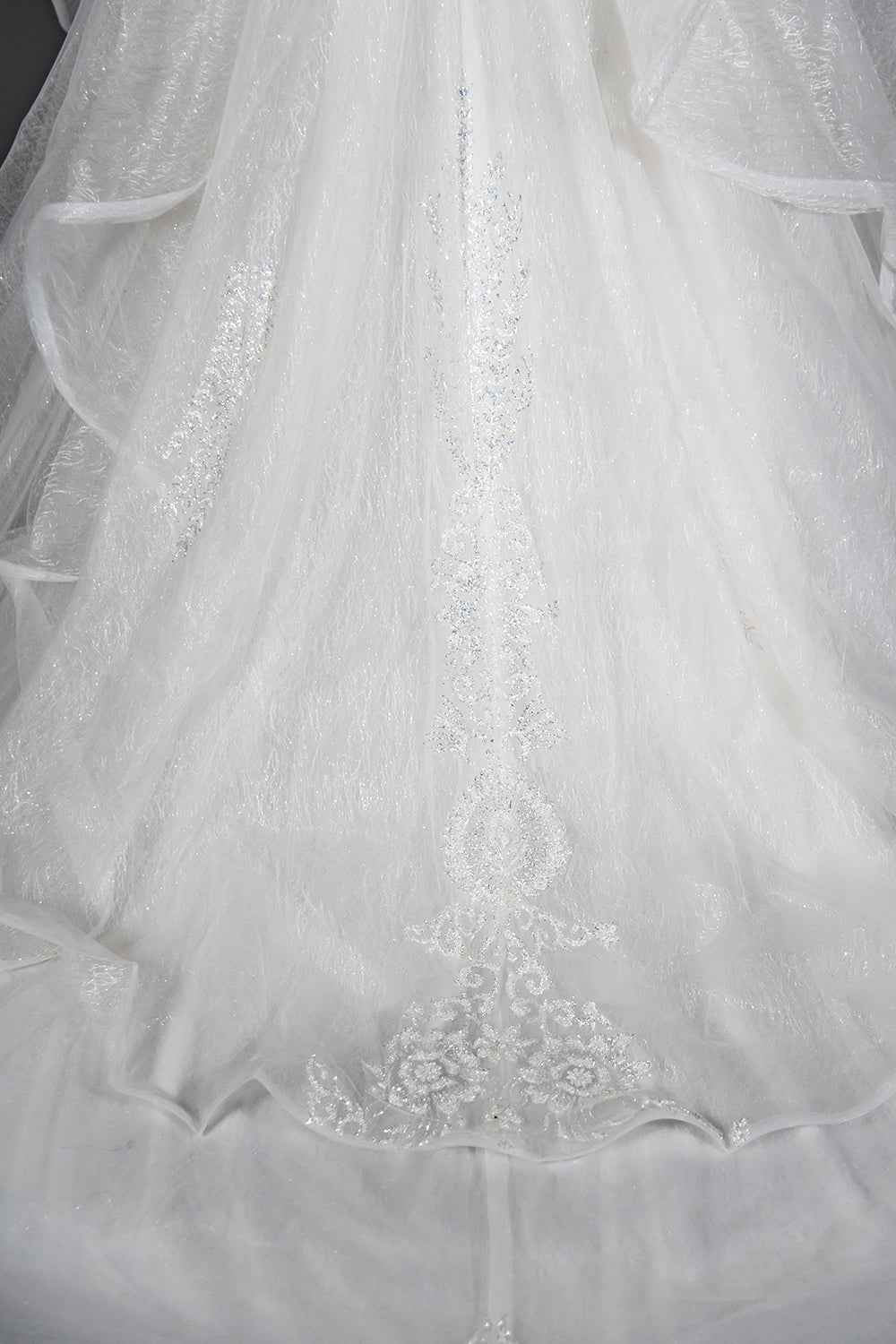 Sequined Short Sleeve Appliqued Ball Gown Wedding Dress with Tulle Ruffles BM bride