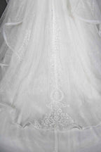 Sequined Short Sleeve Appliqued Ball Gown Wedding Dress with Tulle Ruffles BM bride