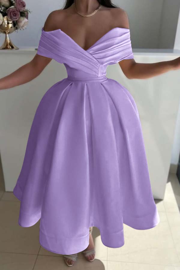 Off the Shoulder Sleeveless A Line Prom Dress With Pleated BMBRIDE