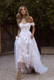 Off-the-Shoulder Tulle A-Line Wedding Dress with Lace Appliques BM bride