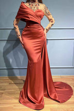 Gorgeous Crystal Mermaid Ruffles Prom Dress High Neck With Long Sleeves