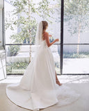 Sweetheart Satin A-Line Floor-Length Wedding Dress with Slit and Ruffles BM bride