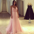 Pink Tulle Lace Spaghetti-Straps Prom Dress BM bride