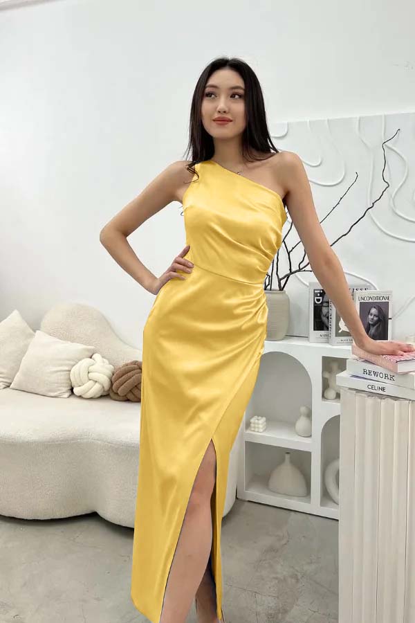 Chic Sleeveless One Shoulder Long Prom Dress With Pleated Split BMBRIDE
