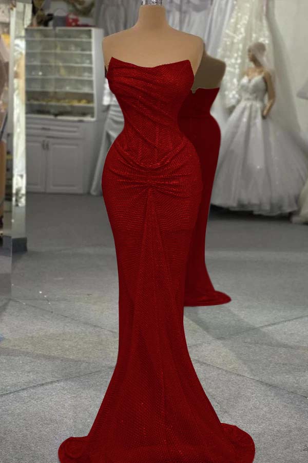 Sequin Strapless Sleeveless Long Mermaid Prom Dress With Pleated