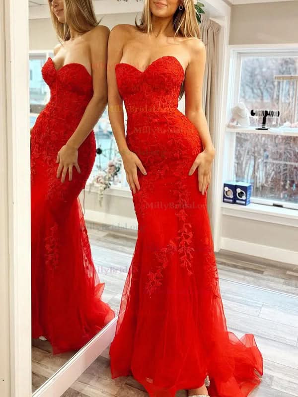 Baby Blue V-Neck Backless Mermaid Tulle Prom Dress with Lace Printing BM bride
