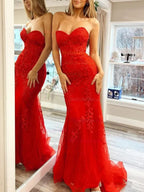 Baby Blue V-Neck Backless Mermaid Tulle Prom Dress with Lace Printing BM bride
