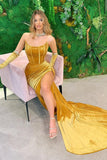 Strapless Velvet Mermaid Prom Dress with Split BM bride