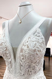 Sleeveless Long A-Line Tulle Open Back Wedding Dress with Lace Appliques BM bride