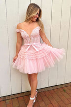 Playful A-Line Tulle Tiered Short Homecoming Dress BM bride