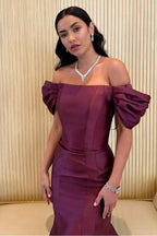 Off the Shoulder Bubble Sleeves Long Mermaid Prom Dress With Pleated