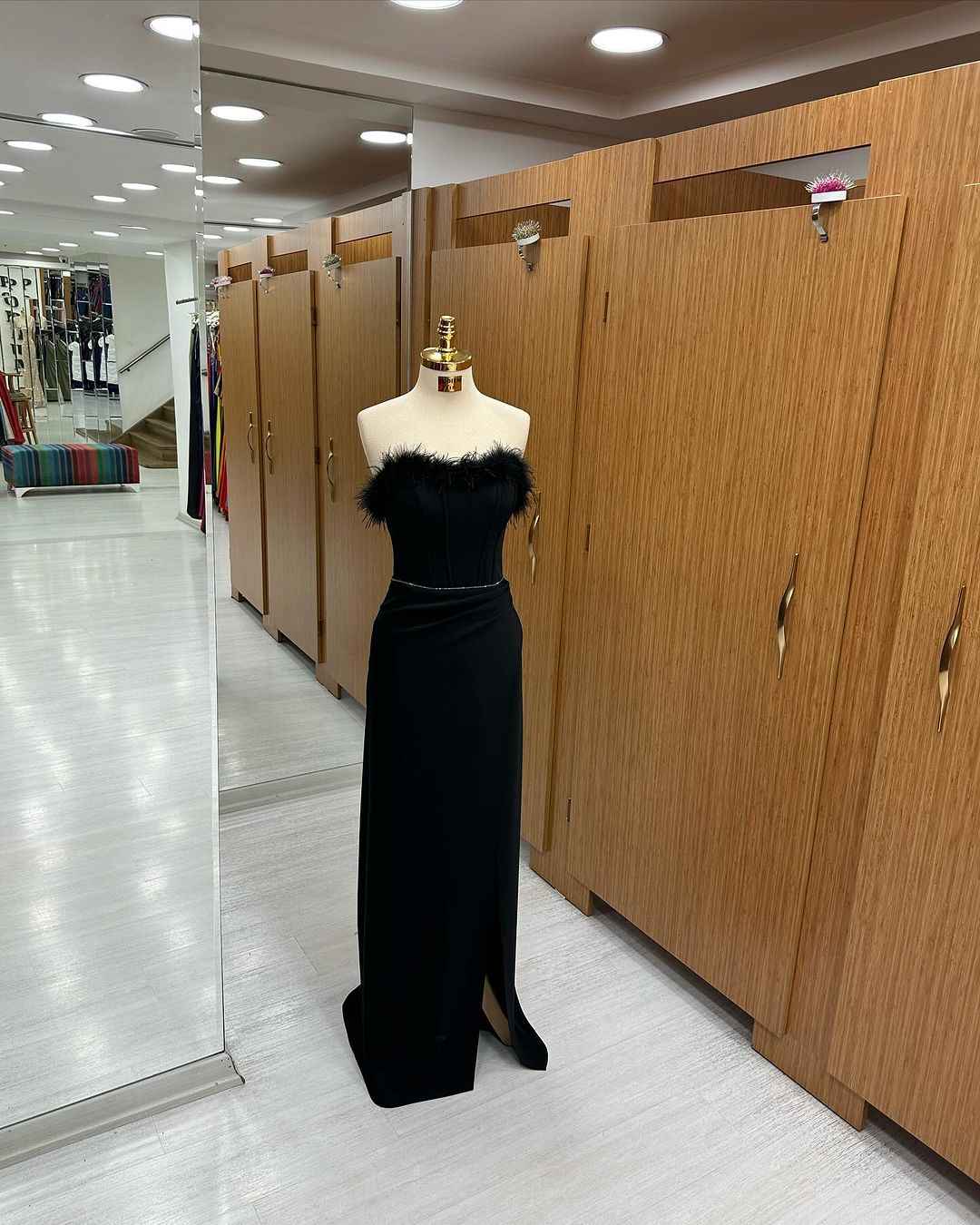 Mermaid Prom Dress Long Black Feather Sequins Sleeveless Strapless