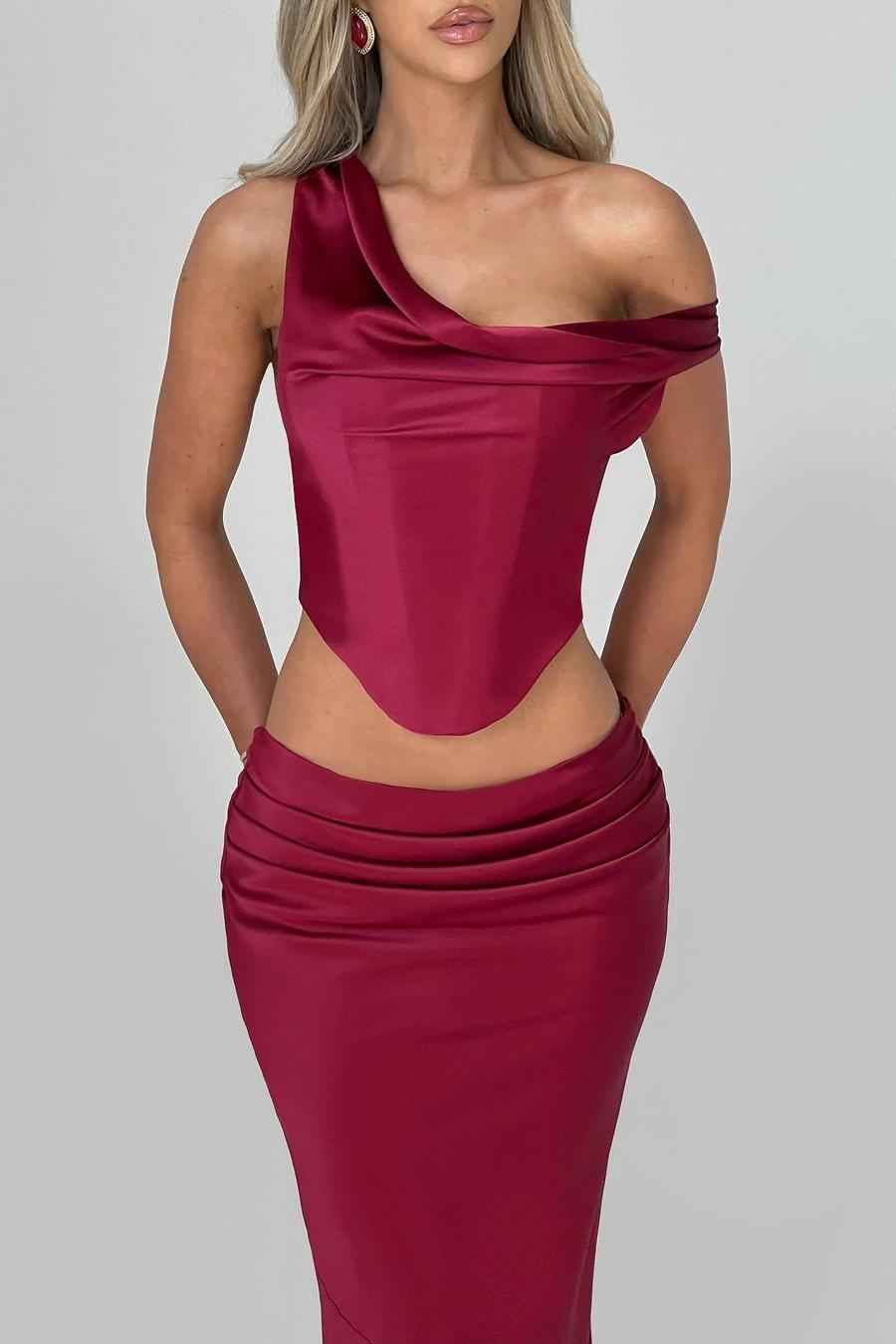 Two Pieces One Shoulder Sleeveless Long Prom Dress With Pleated