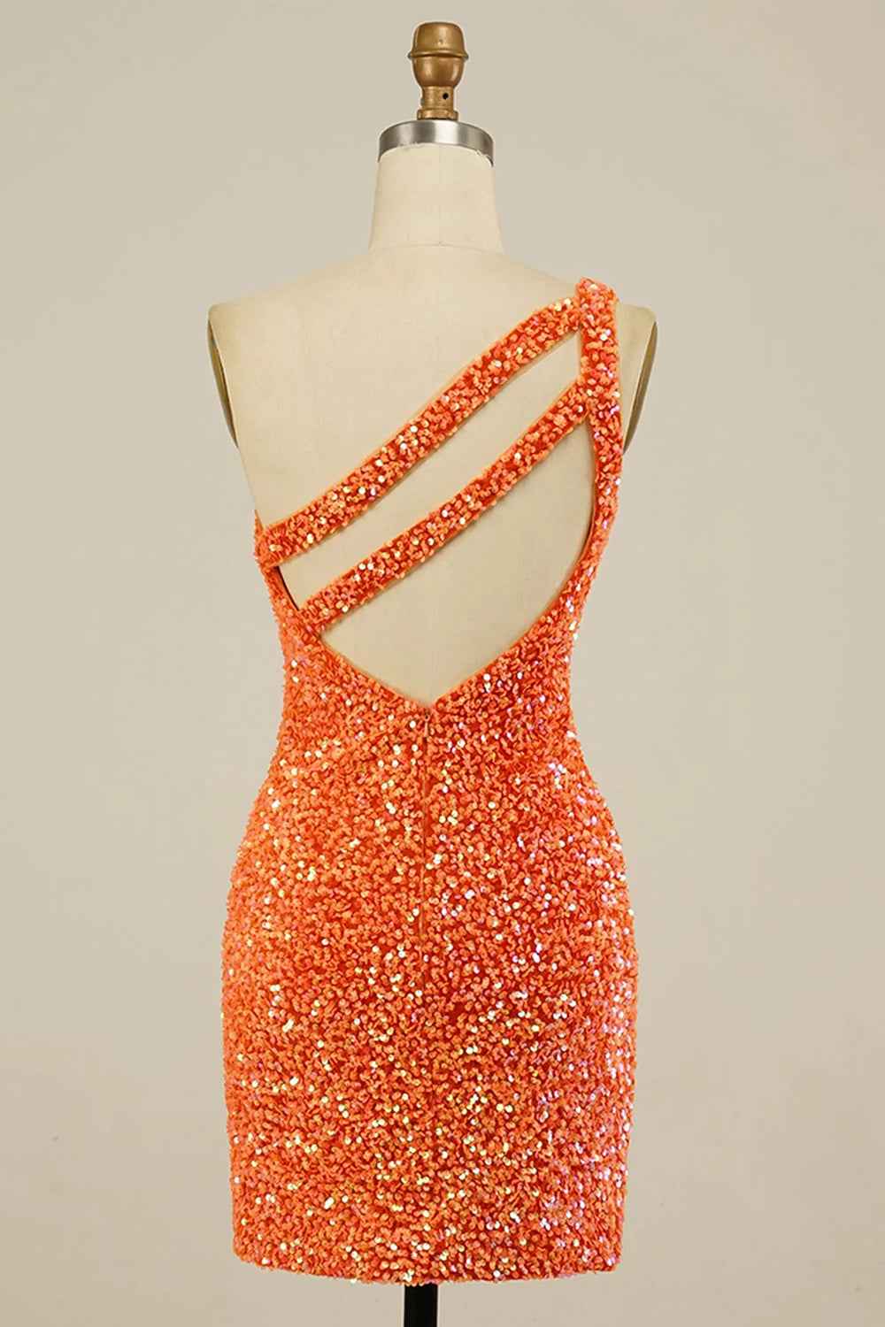 Orange Open Back One Shoulder Sequins Tight Homecoming Dress Bmbride