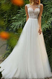 Sleeveless Long Tulle Lace Wedding Dress BM bride