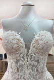 Beautiful Strapless Long A-Line Tulle Ivory Wedding Dress with Lace Appliques BM bride