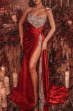 Gorgeous Strapless Mermaid Prom Dress with Sequins and Long Split BM bride